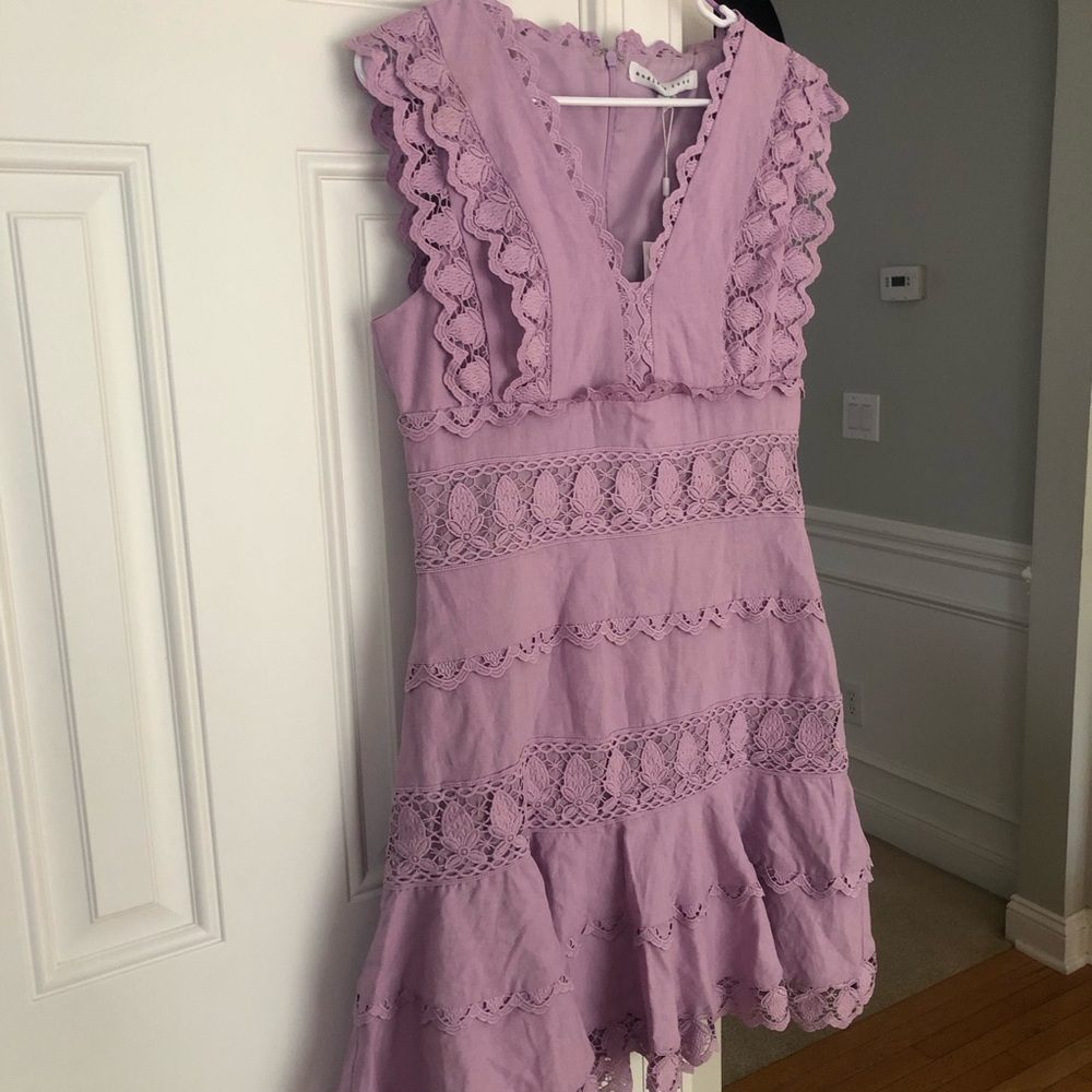 New w Tag: Endless Rose Cotton Linen Lavender Dress with Lace. Size Medium - Picture 3 of 10